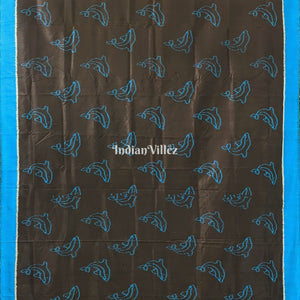 Black Copper Sulfate Dolphin Design Designer Contemporary Silk Saree