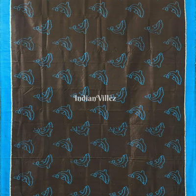 Black Copper Sulfate Dolphin Design Designer Contemporary Silk Saree