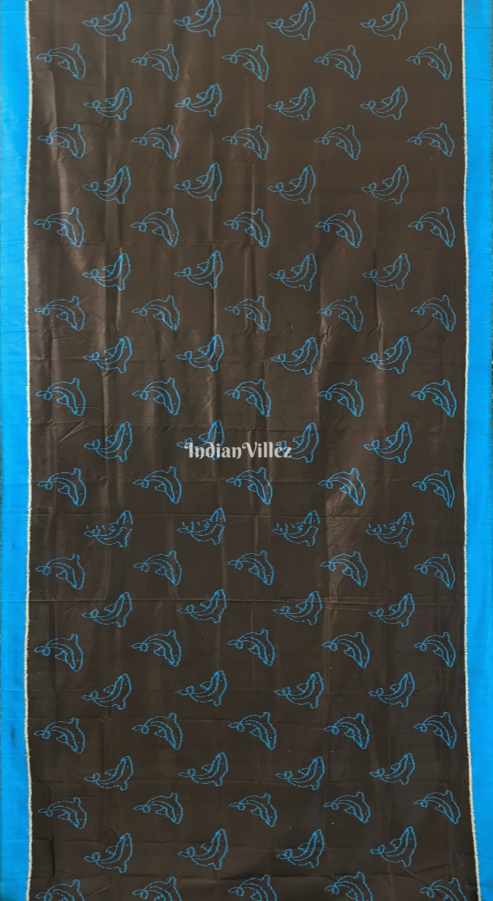 Black Copper Sulfate Dolphin Design Designer Contemporary Silk Saree