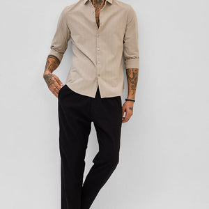 Beige Slim Fit Stripes Shirt