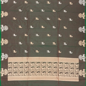 Olive Green Handloom Banarasi Silk Saree With Deer Buttas