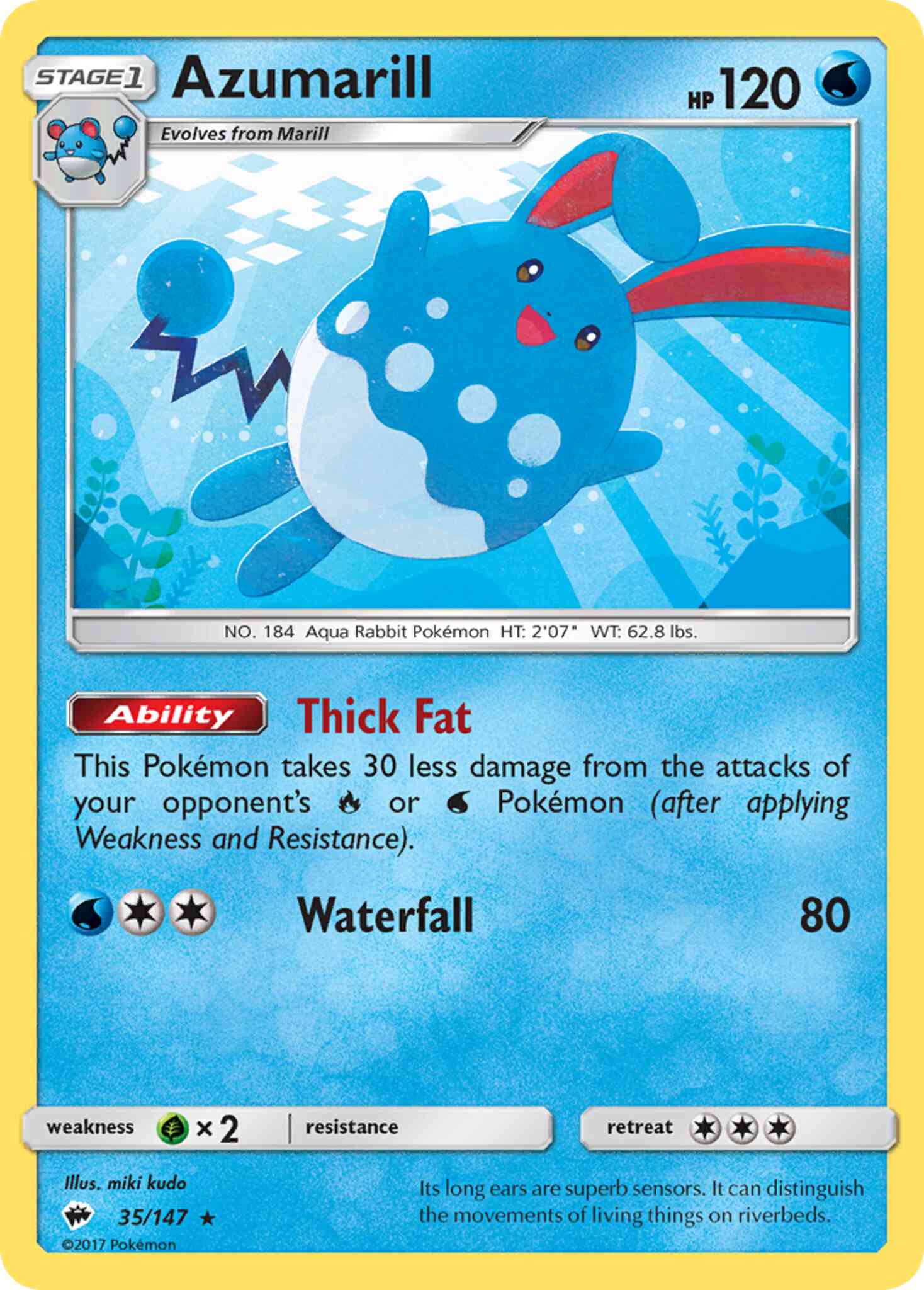 Azumarill - 35/147 - Rare [sm3-35] [Reverse Holo]