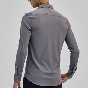 Grey Stretchable Slim Fit Shirt