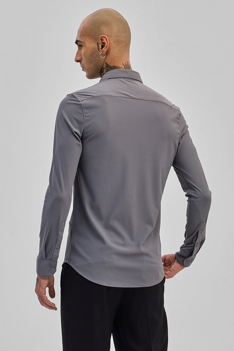 Grey Stretchable Slim Fit Shirt