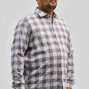 Grey Checks Linen Blend Shirt