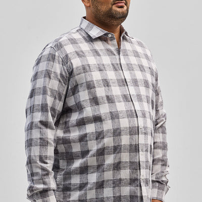 Grey Checks Linen Blend Shirt