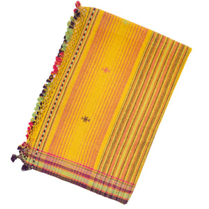 Mustard Handloom Bhujodi Cotton Saree With Cross Buttas