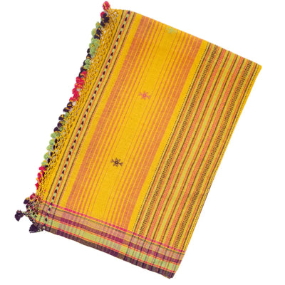 Mustard Handloom Bhujodi Cotton Saree With Cross Buttas