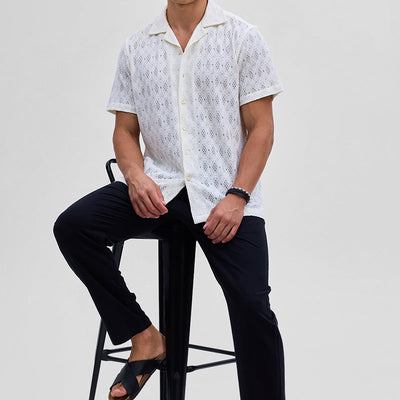 White Self-Design Crochet Shirt