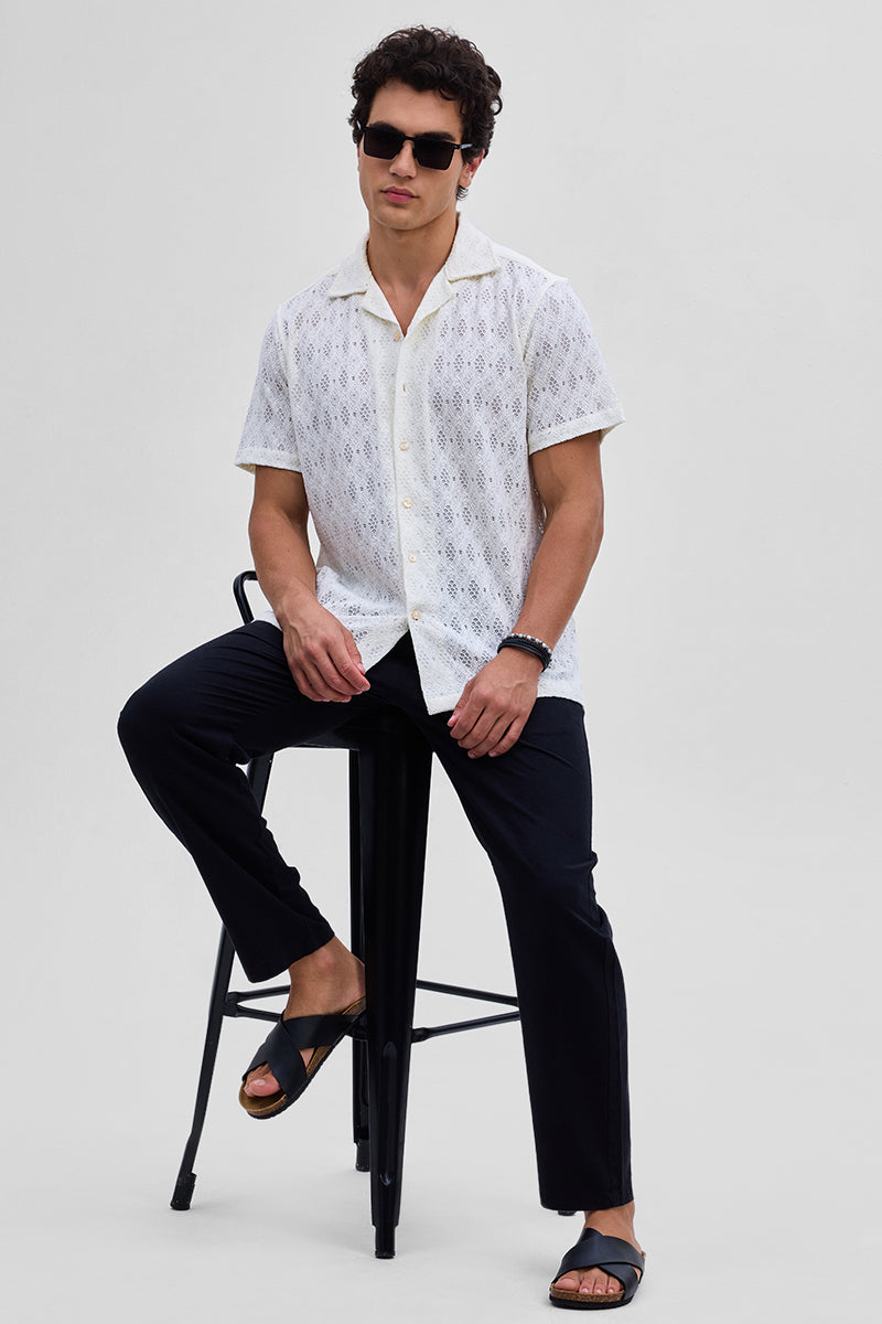 White Self-Design Crochet Shirt