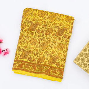 Mustard Handloom Chanderi Cotton Saree Printed With Floral Motifs
