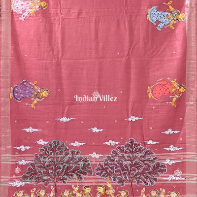 Pink Raja Theme Pattachitra Saree (Pre Order)