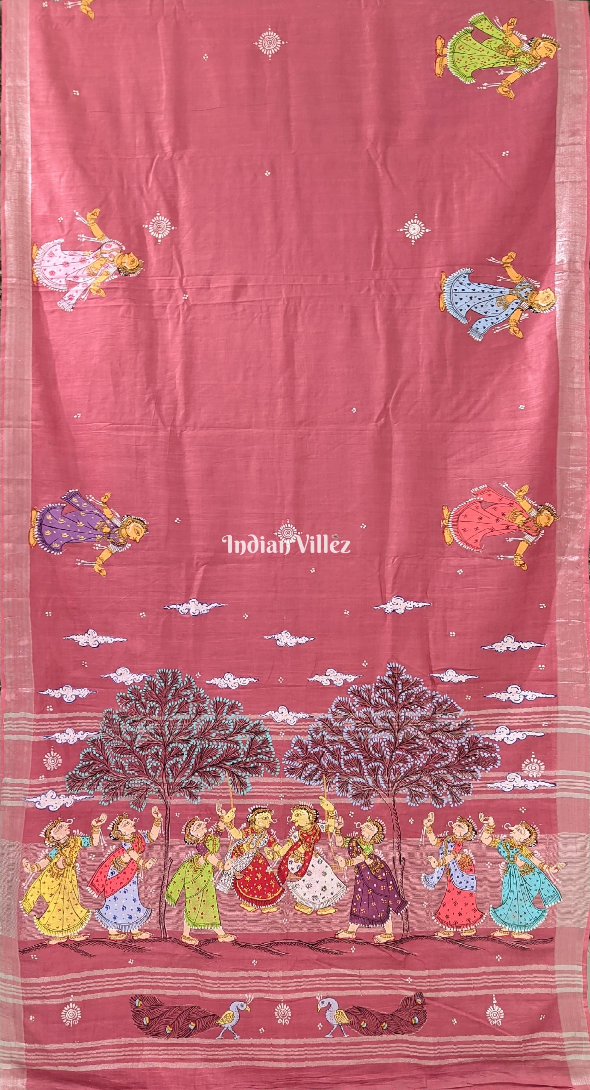 Pink Raja Theme Pattachitra Saree (Pre Order)