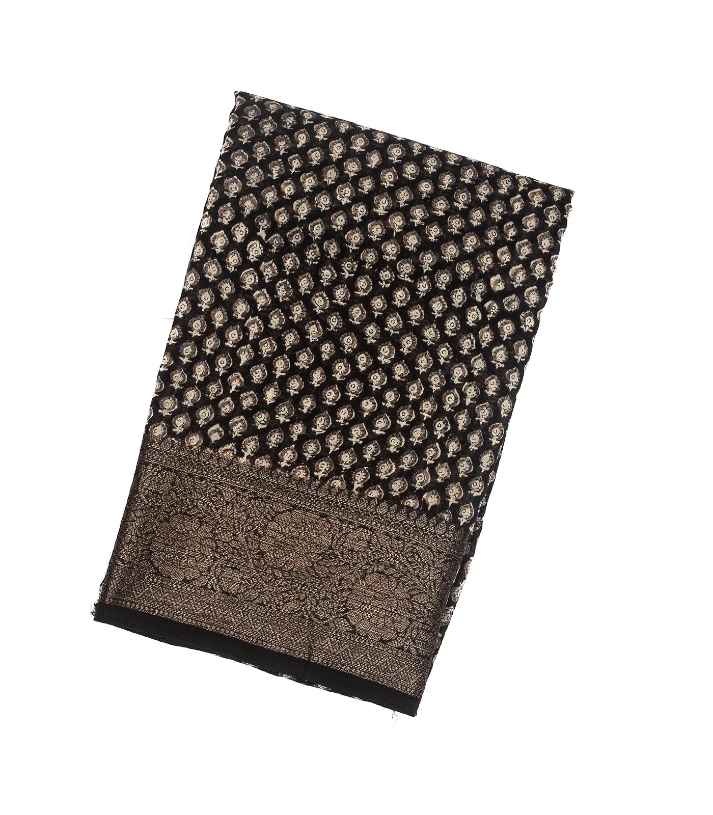 Black Woven Chanderi Cotton Saree With Printed Spear Motifs