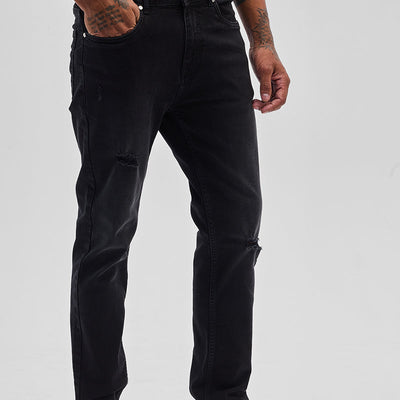 Black Distressed Slim Fit Jeans