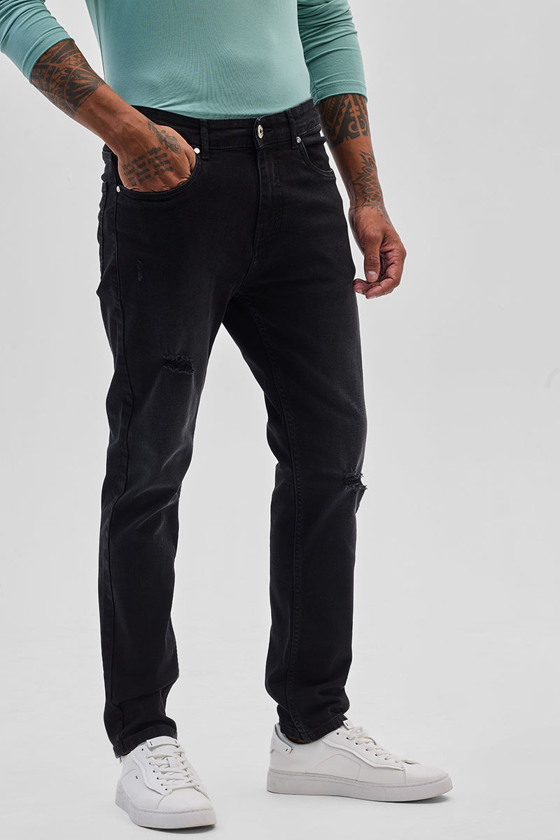 Black Distressed Slim Fit Jeans