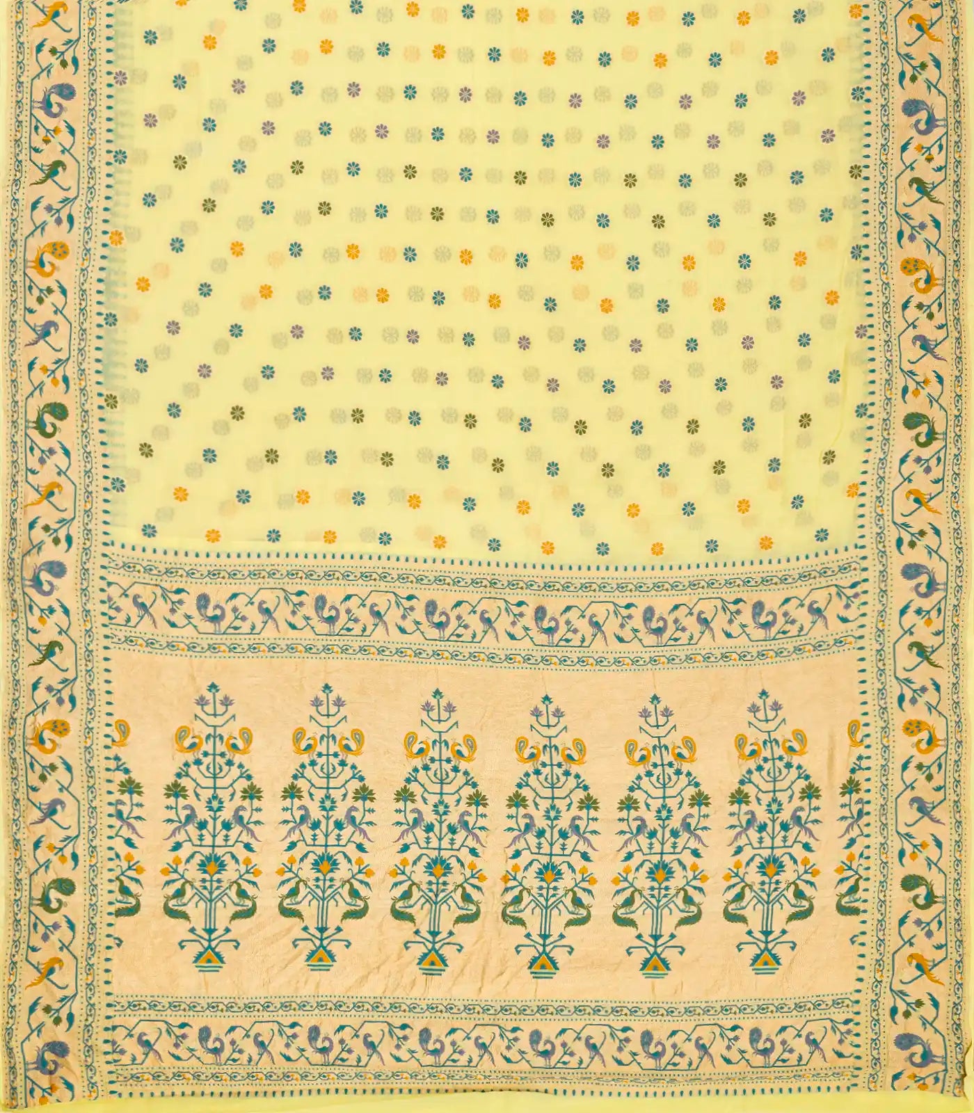 Yellow Handwoven Banarasi Khaddi Georgette Silk Saree With Kamalam Motifs