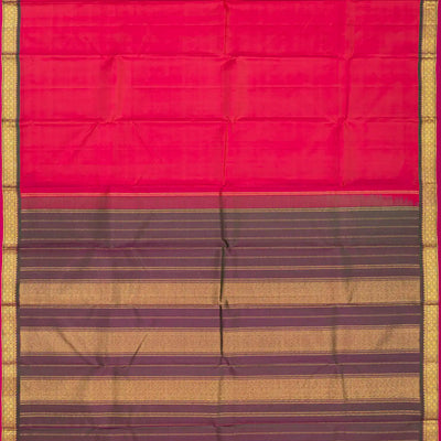 Hot Pink Handloom Kanchipuram Silk Saree With Zari Border