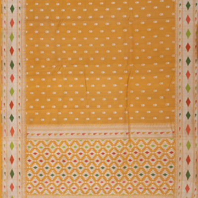 Mustard Handloom Tussar Silk Saree With Meena Border-Mustard