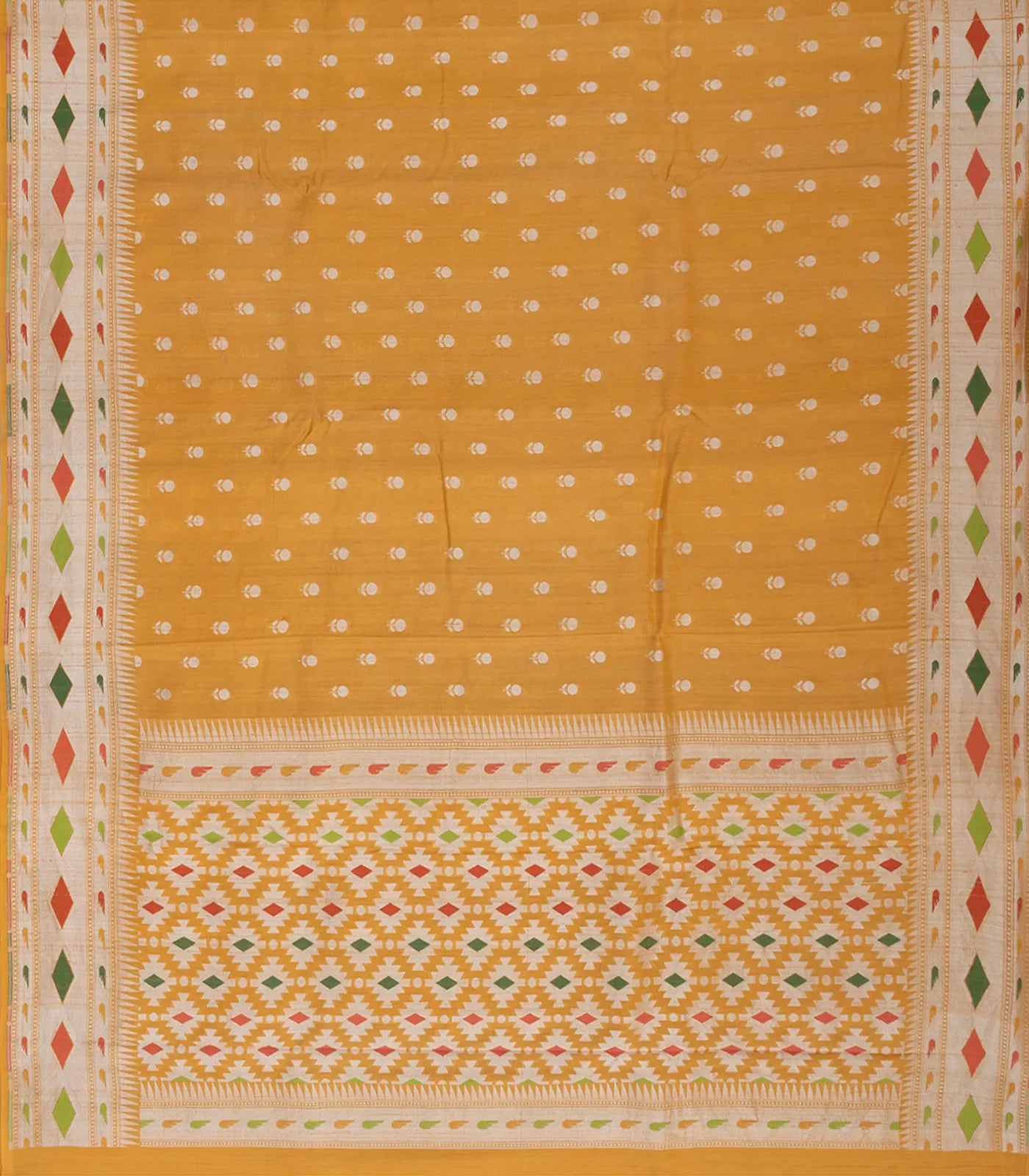 Mustard Handloom Tussar Silk Saree With Meena Border-Mustard
