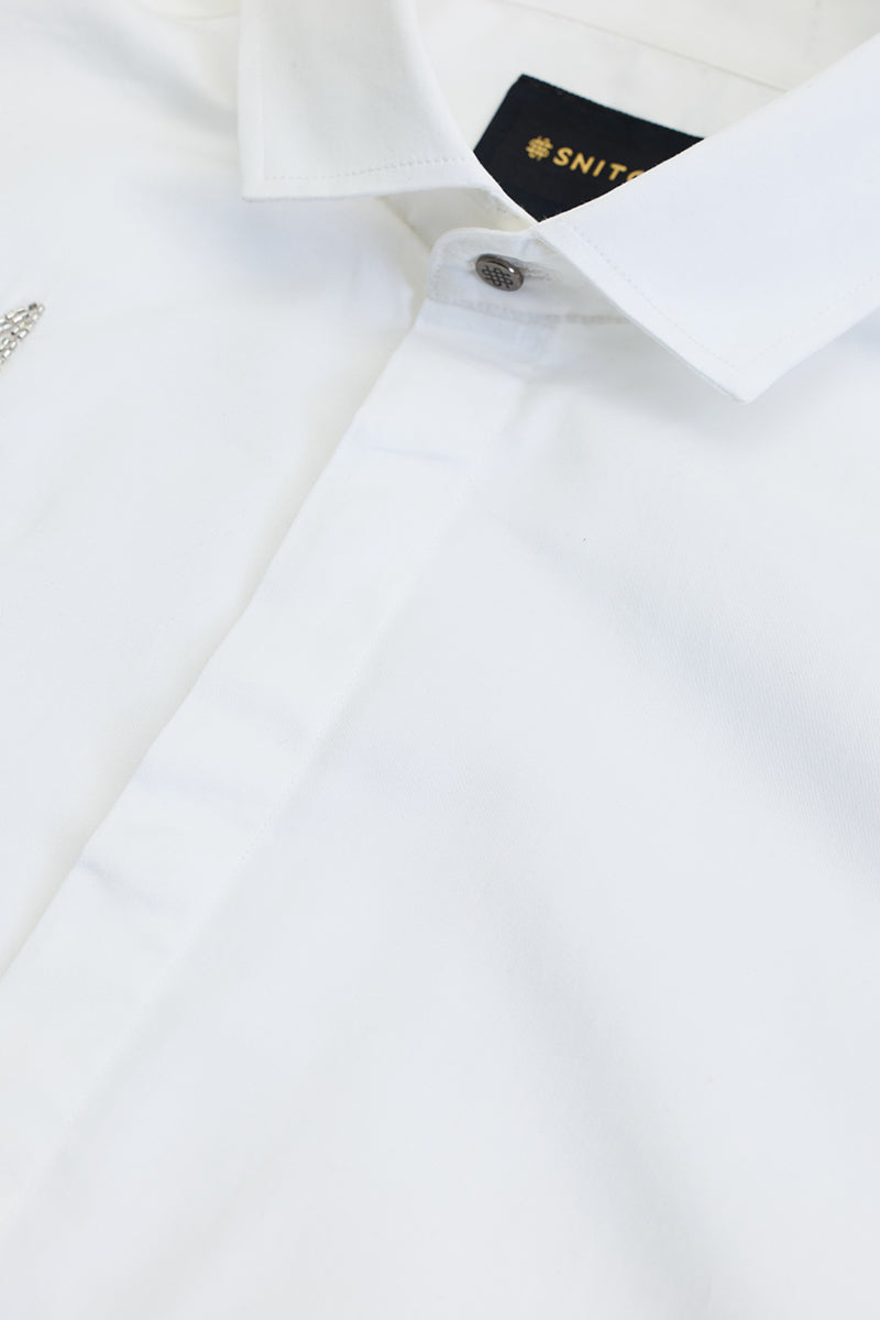 White Embellished Slim Fit Shirt