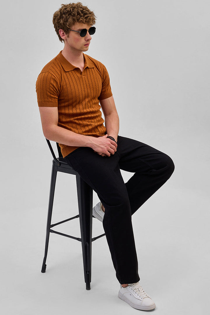 Rust Knitted Polo T-Shirt