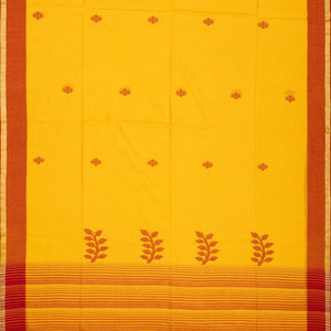 Yellow Handloom Bengal Cotton Saree With Stripes & Buttas