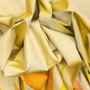 Beige Handloom Kanchipuram Korvai Silk Saree With Temple Border