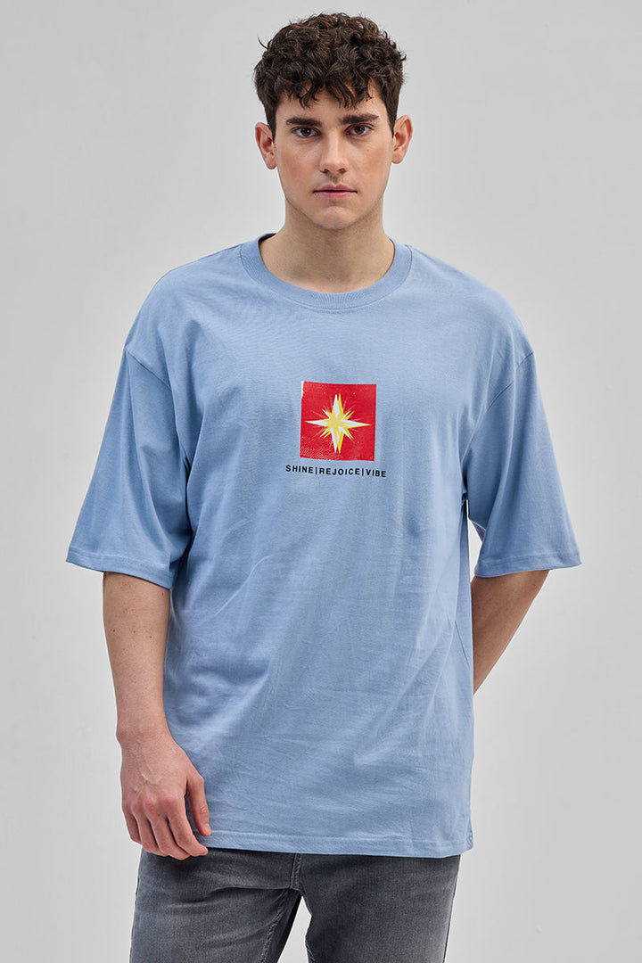 Shine Rejoice Vibe Light Blue Oversized T-Shirt