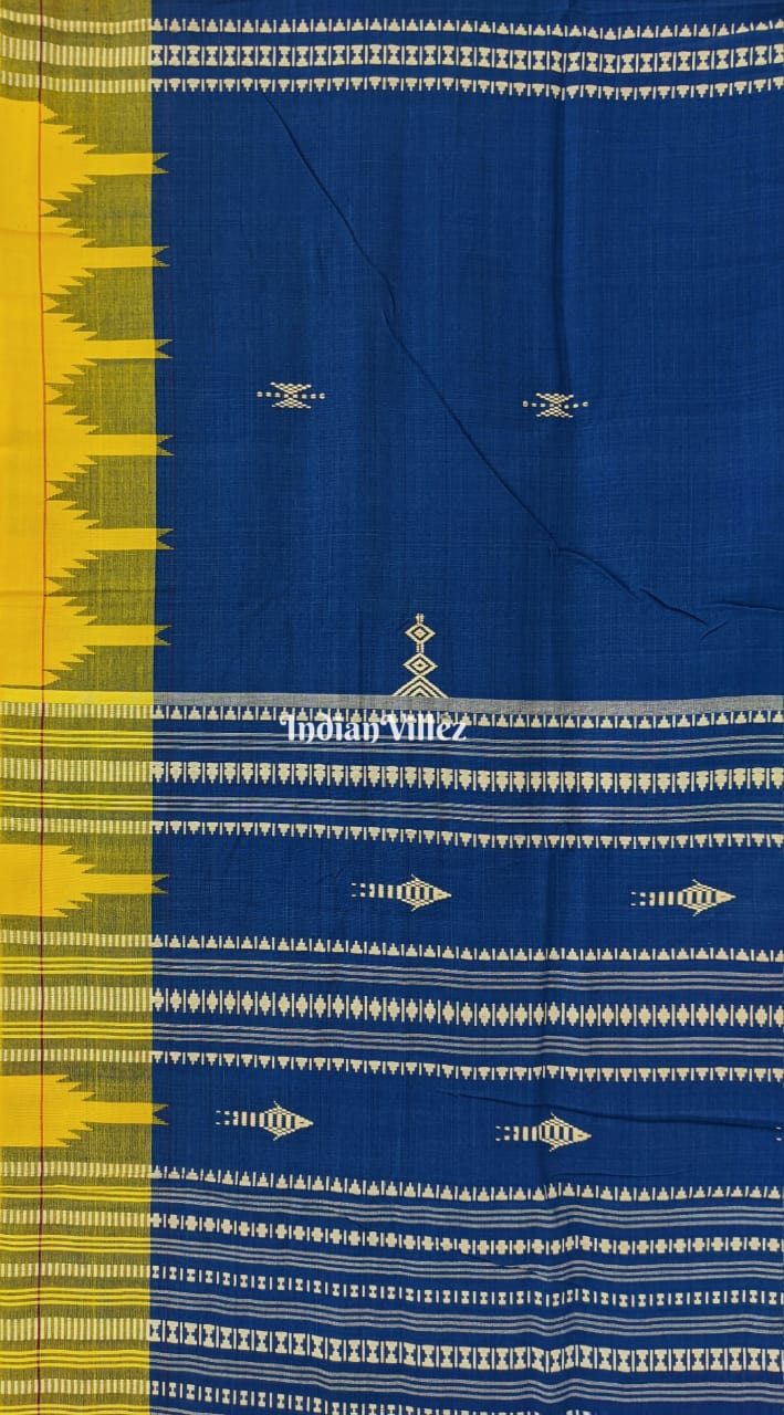 Blue with Yellow Red Borders Kotpad Natural Dye Odisha Handloom Saree