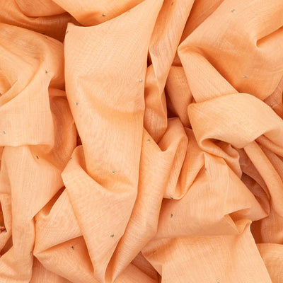 Peach Handwoven Linen Saree Embroidered With Floral Motifs