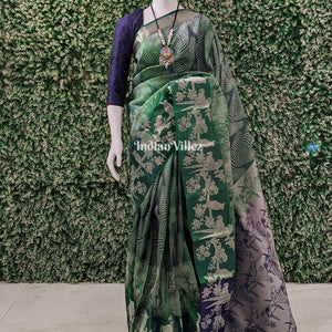Bottle Green Forest Theme Pure Kanchipuram Silk Saree