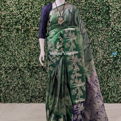 Bottle Green Forest Theme Pure Kanchipuram Silk Saree