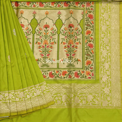Lime Green Designer Banarasi Katan Silk Saree