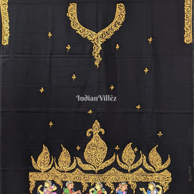 Black Nartaki Pattachitra Kurti Cotton Dress Material (Pre-Order)