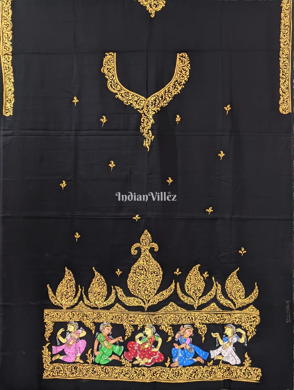 Black Nartaki Pattachitra Kurti Cotton Dress Material (Pre-Order)