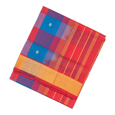 Multicolour Handloom Silk Cotton Saree With Checks And Buttas