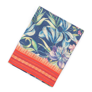 Indigo Handloom Tussar Silk Saree Printed With Floral Motifs