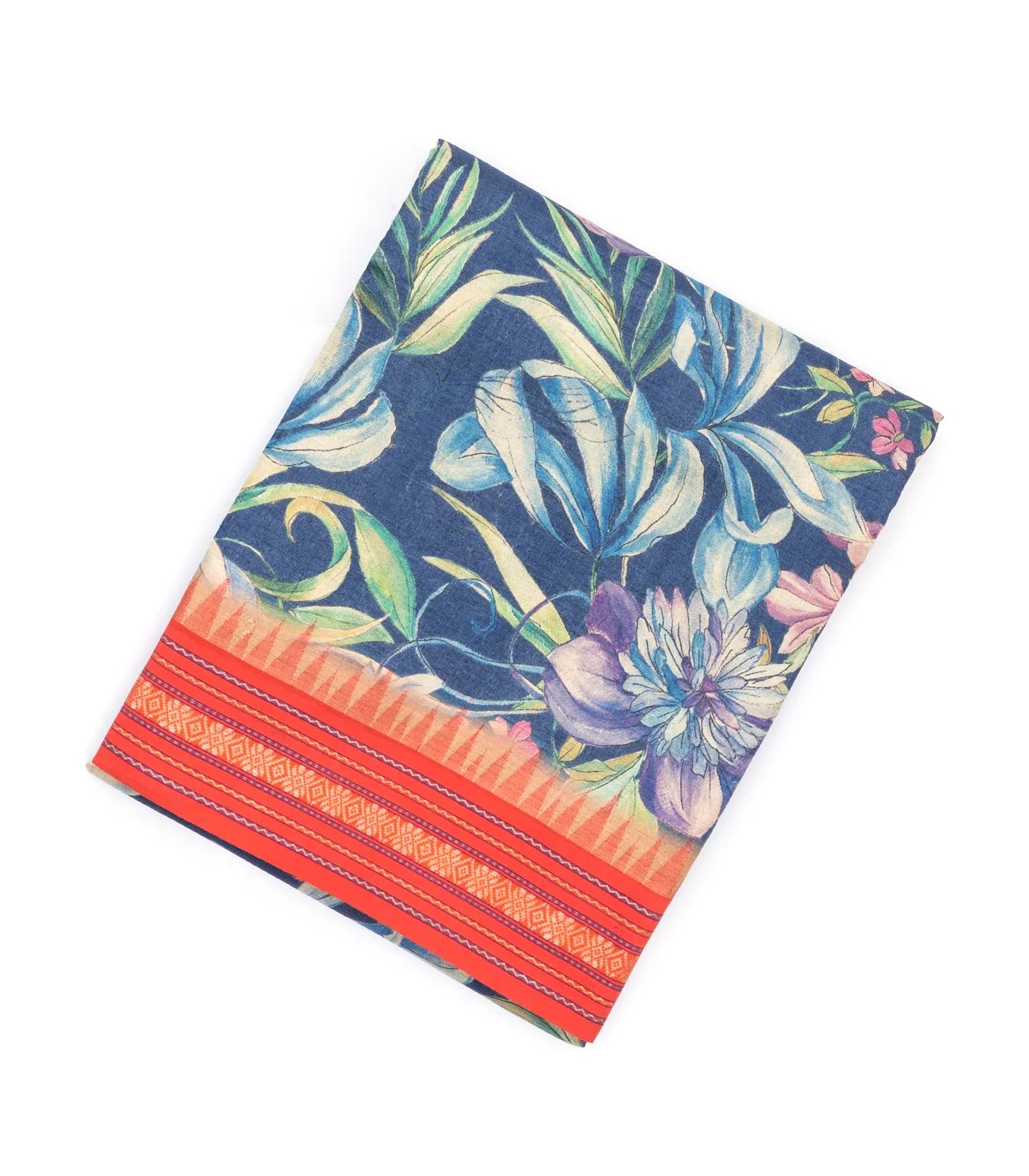 Indigo Handloom Tussar Silk Saree Printed With Floral Motifs