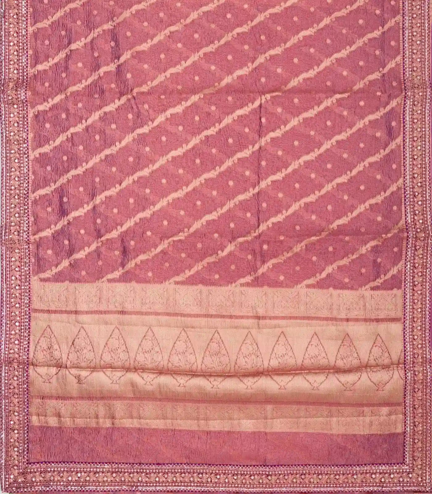 Peach Woven Crushed Tissue Saree With Embroidery