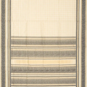 Cream Handloom Silk Cotton Saree With Checks & Contrast Border