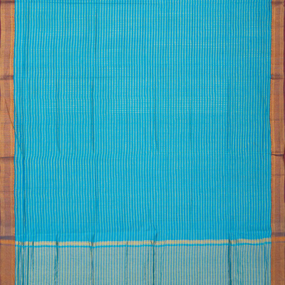 Sky Blue Mangalagiri Cotton Saree With Stripes & Contrast Border