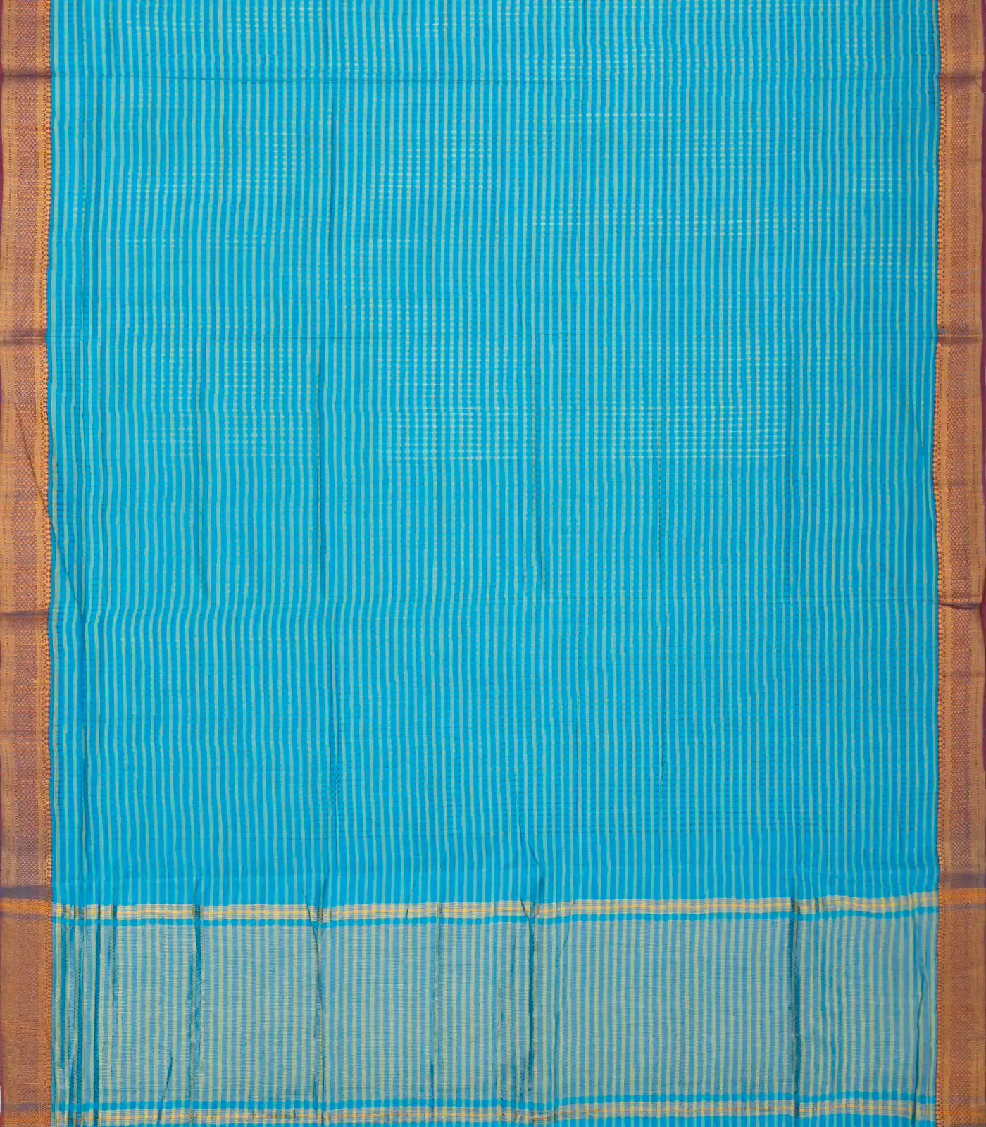 Sky Blue Mangalagiri Cotton Saree With Stripes & Contrast Border