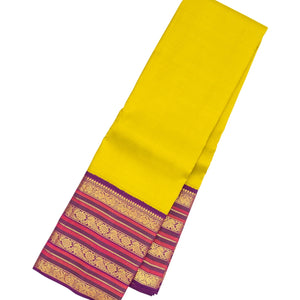 Lime Green Handloom Korvai Kanchipuram Silk Saree With Contrast Border