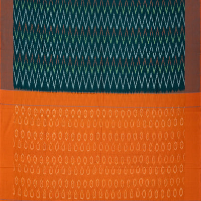 Sea Green Handwoven Orissa Cotton Saree With Tie & Dye Chevron Motifs