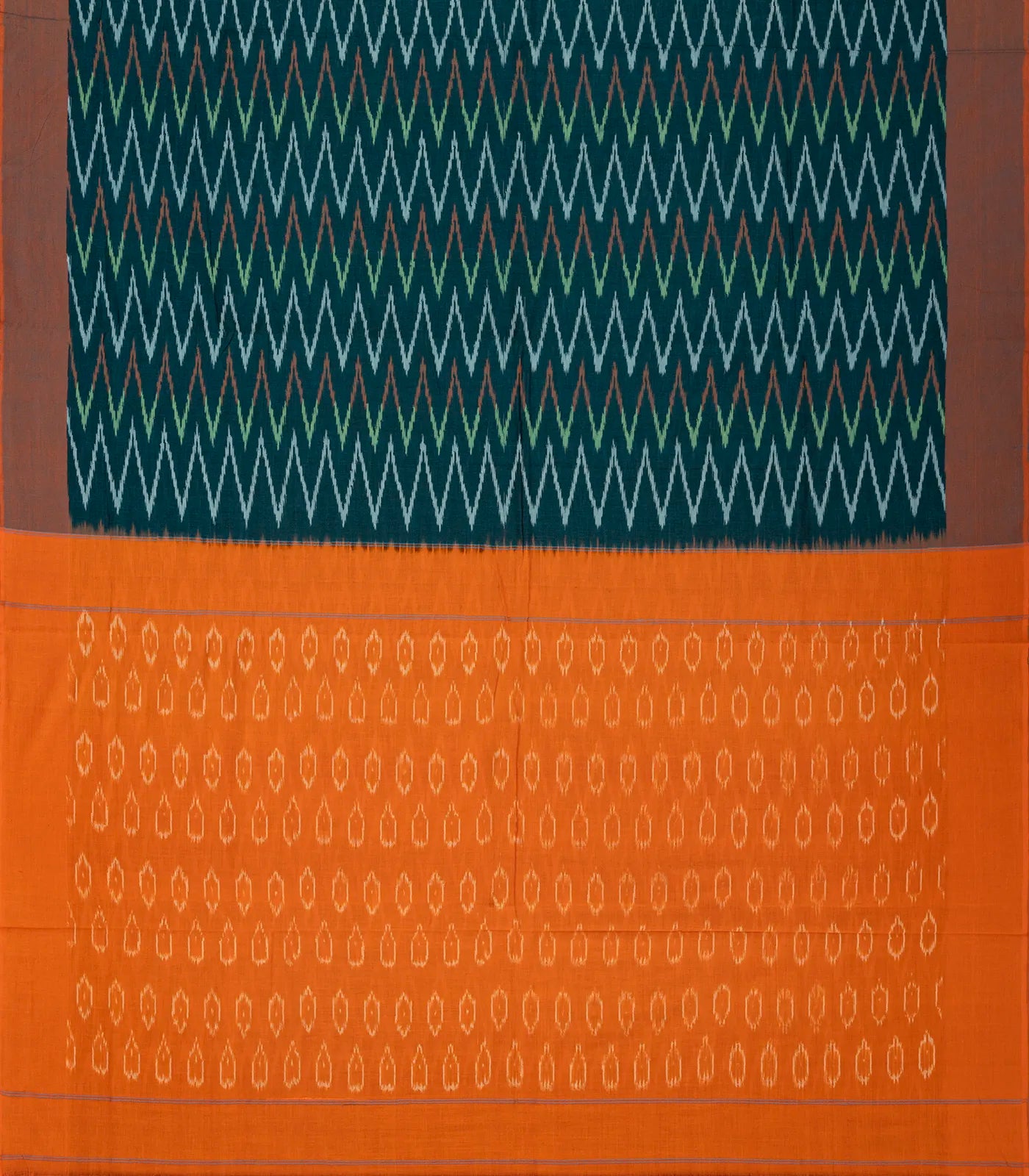 Sea Green Handwoven Orissa Cotton Saree With Tie & Dye Chevron Motifs