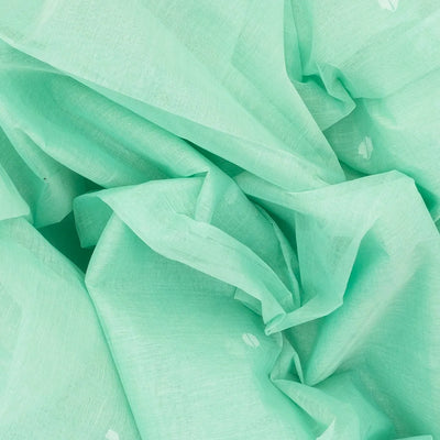 Turquoise Handloom Dhakai Cotton Saree With Floral Motifs