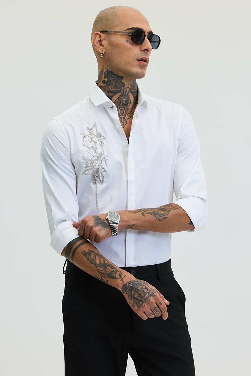 White Embellished Slim Fit Shirt