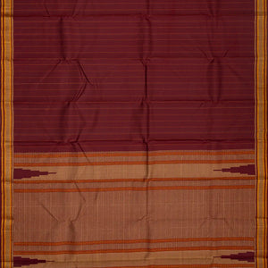 Maroon Handloom Kanchi Cotton Saree With Dotted Stripes