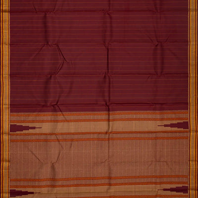 Maroon Handloom Kanchi Cotton Saree With Dotted Stripes